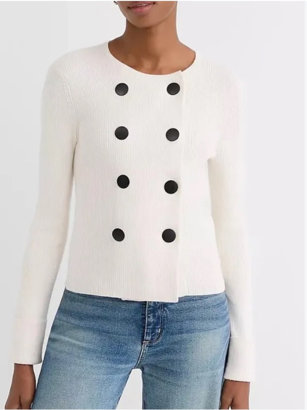 LOFT Cream Ribbed Double-Breasted Button sweater